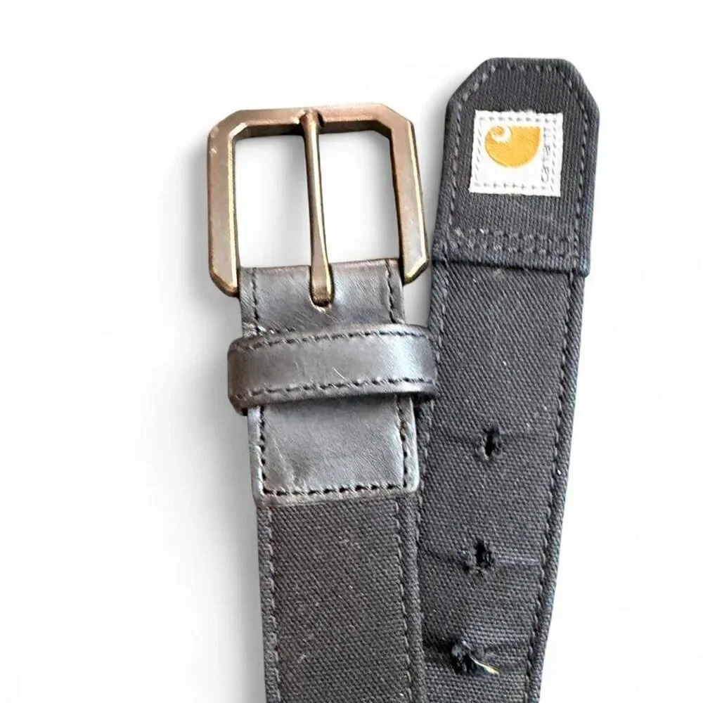 Carhartt Size 42 Black Green Canvas Leather Belt Workwear Casual Utility Belt